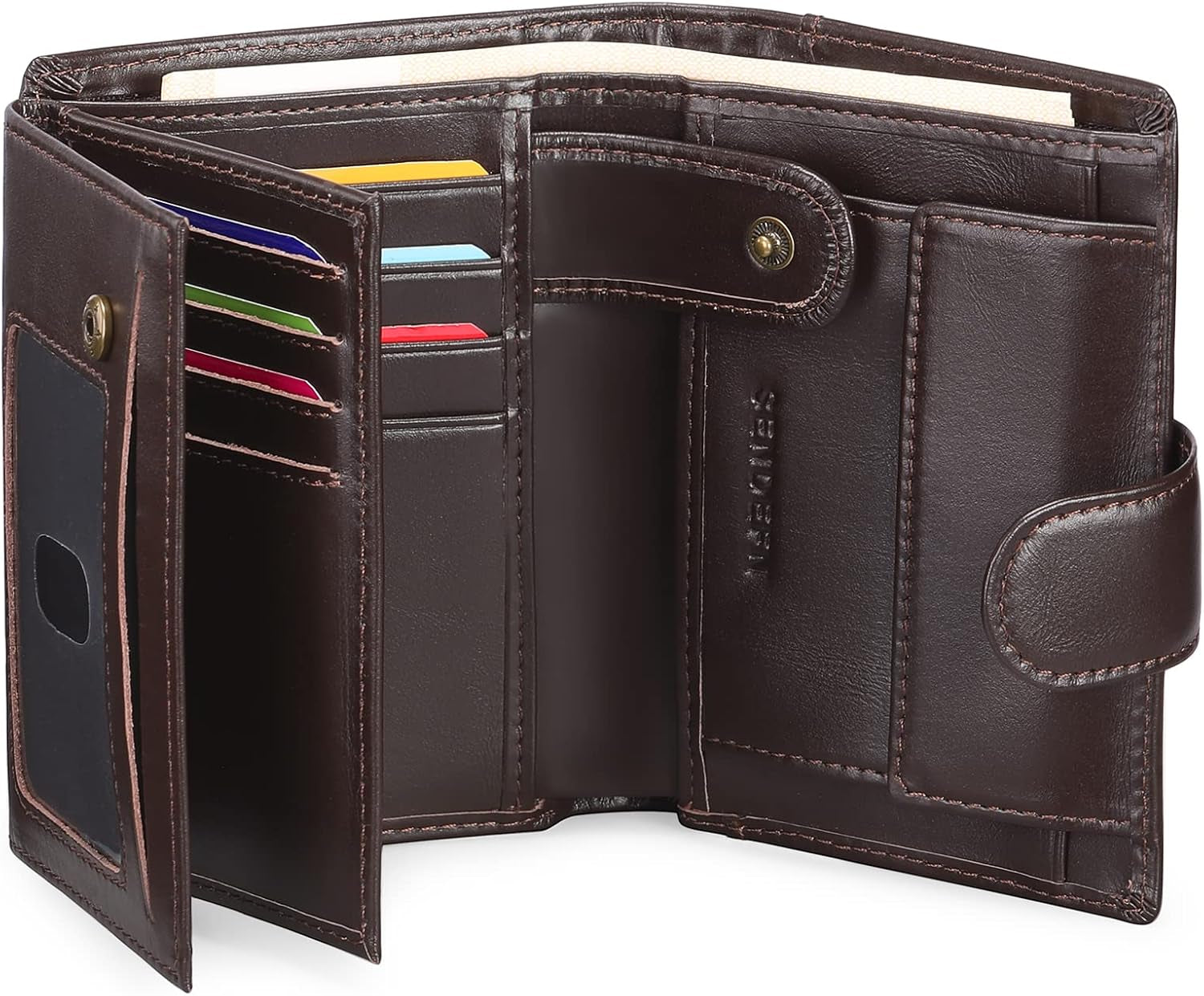 Portefeuille Homme Grand Trifold En Cuir Véritable, Portefeuille Pour Homme Blocage RFID Avec 19 Emplacements Pour Cartes De Crédit, 3 Compartiment À Billets,1 Poche À Monnaie