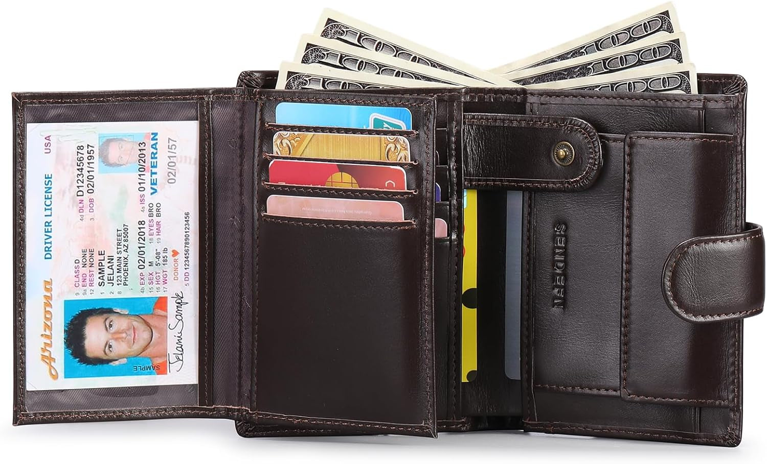 Portefeuille Homme Grand Trifold En Cuir Véritable, Portefeuille Pour Homme Blocage RFID Avec 19 Emplacements Pour Cartes De Crédit, 3 Compartiment À Billets,1 Poche À Monnaie