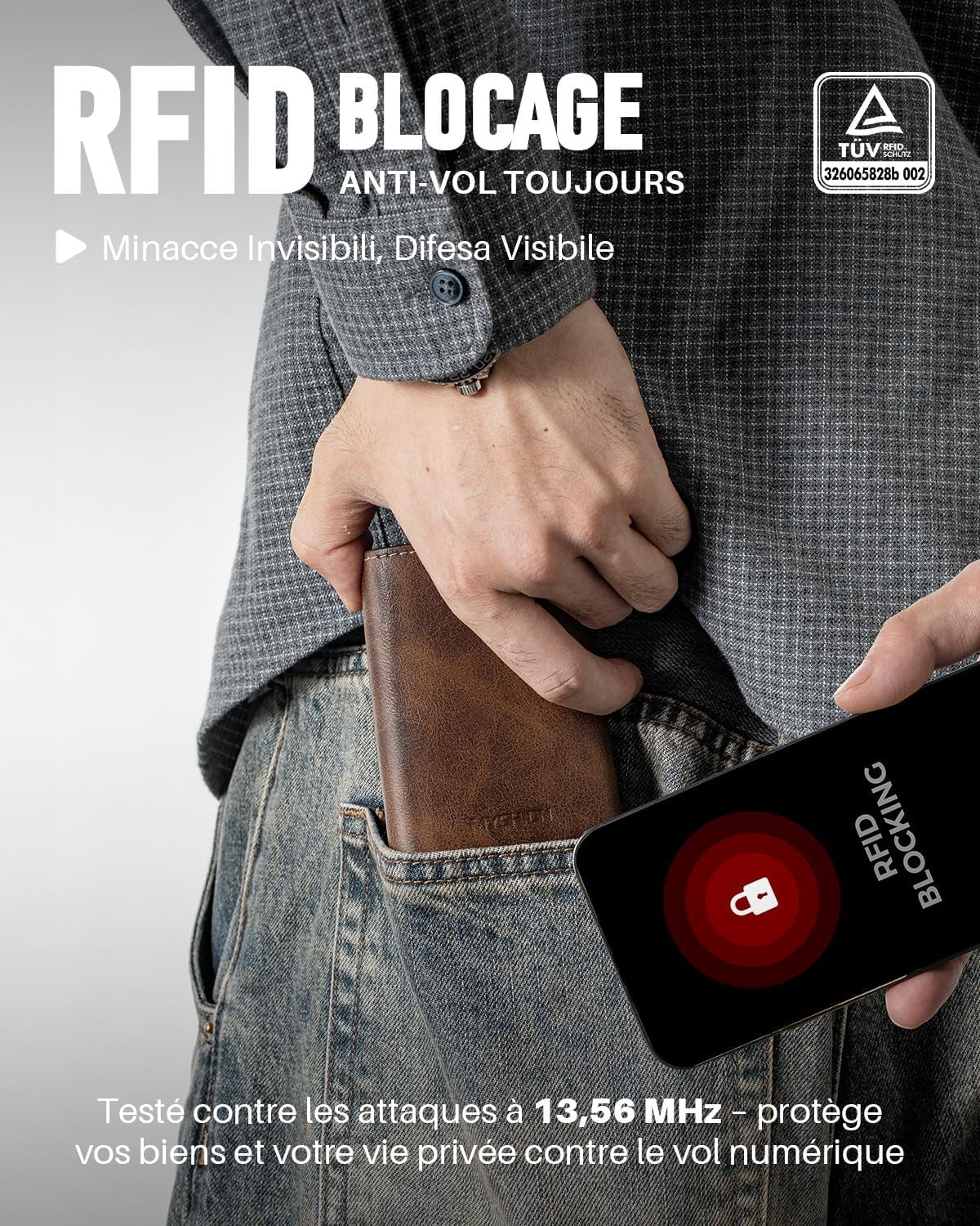 Portefeuille Pop up Pour Homme Avec Poche À Monnaie, Portefeuille Trifold Avec Fenêtre D'Identité, Porte-Cartes Intelligent Avec Blocage RFID Et 6 Fentes Pour Jusqu'À 11 Cartes (Marron)