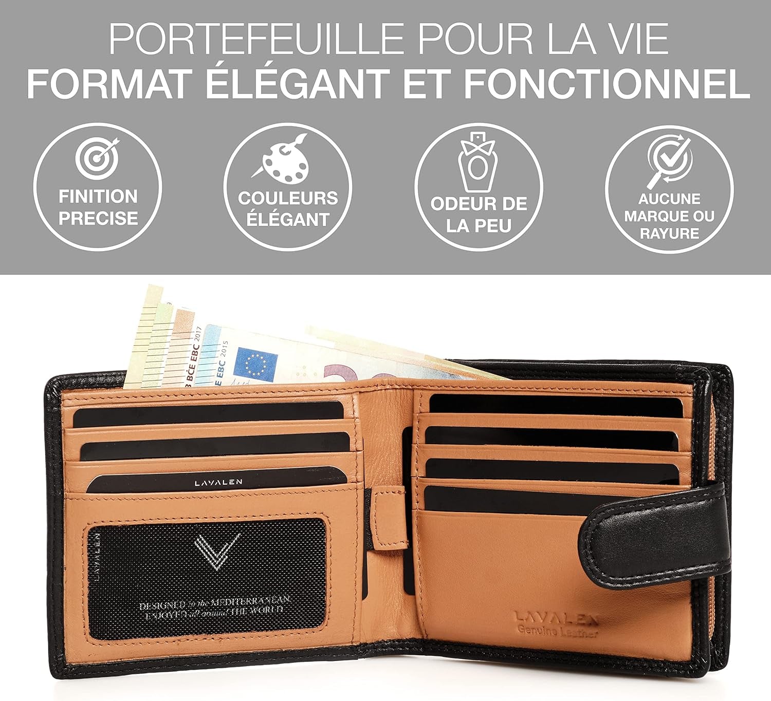 Portefeuille Homme Cuir Veritable - Portefeuilles Et Portecarte Avec Blocage RFID- Porte Monnaie Homme - Grande Capacite Poche À Glissière Pièces De Monnaie – Porte Carte Bancaire.