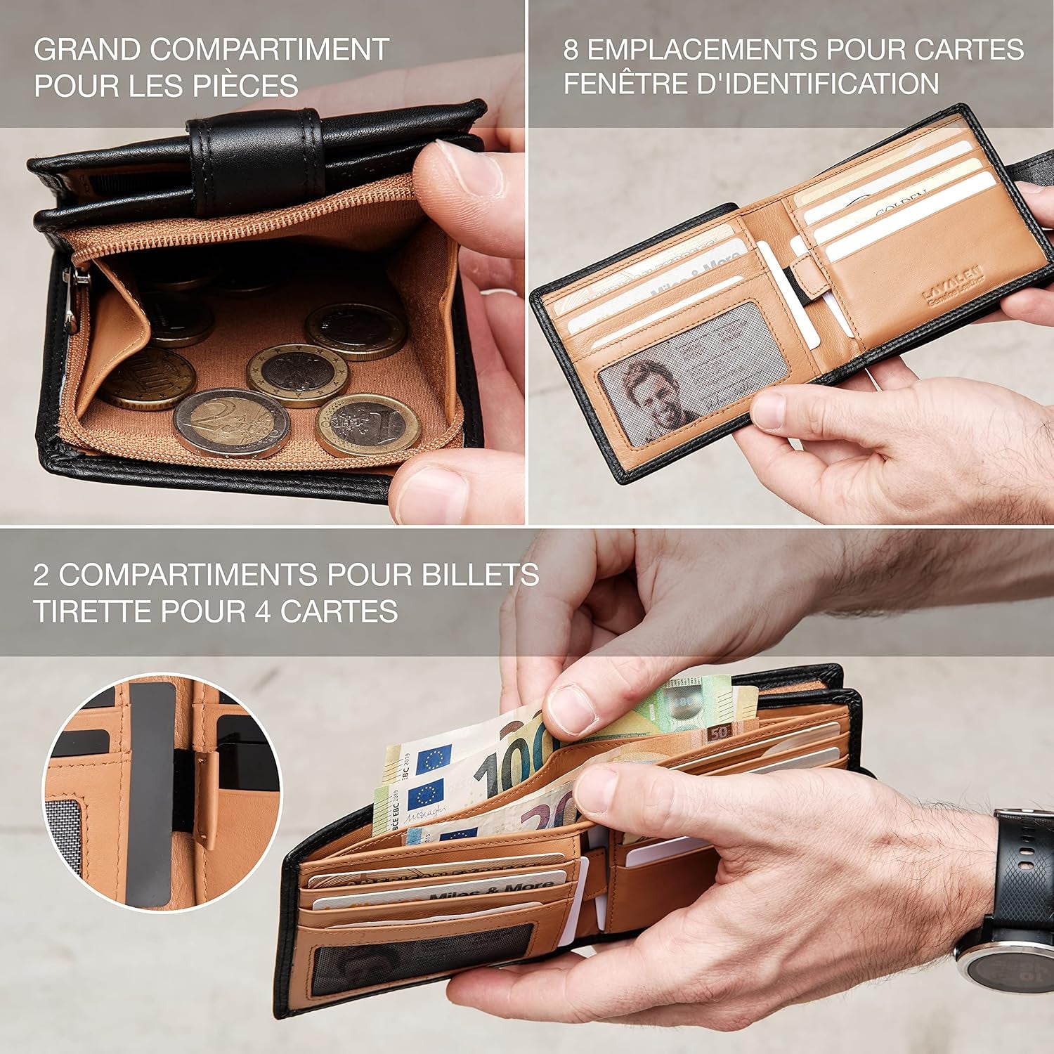 Portefeuille Homme Cuir Veritable - Portefeuilles Et Portecarte Avec Blocage RFID- Porte Monnaie Homme - Grande Capacite Poche À Glissière Pièces De Monnaie – Porte Carte Bancaire.